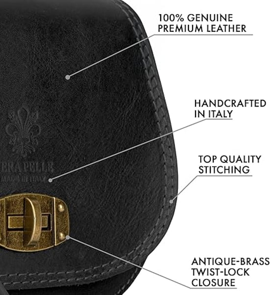 Women's Genuine Italian Leather Cross Body Bag in Black - Image 4