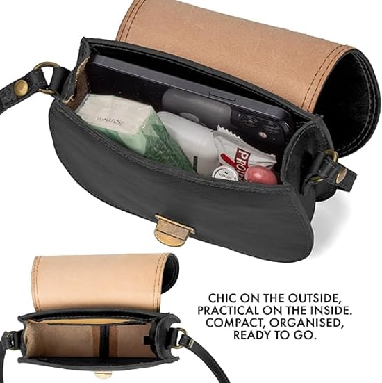Women's Genuine Italian Leather Cross Body Bag in Black - Image 6