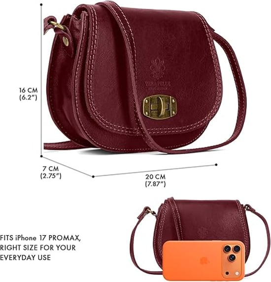 Women's Genuine Italian Leather Cross Body Bag in Burgundy - Image 3