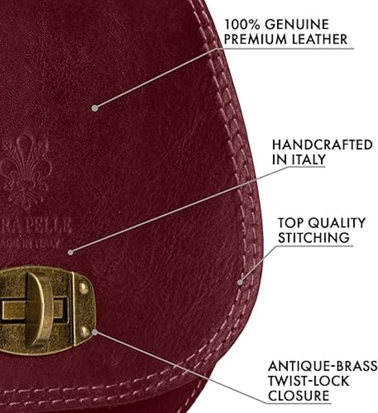 Women's Genuine Italian Leather Cross Body Bag in Burgundy - Image 4