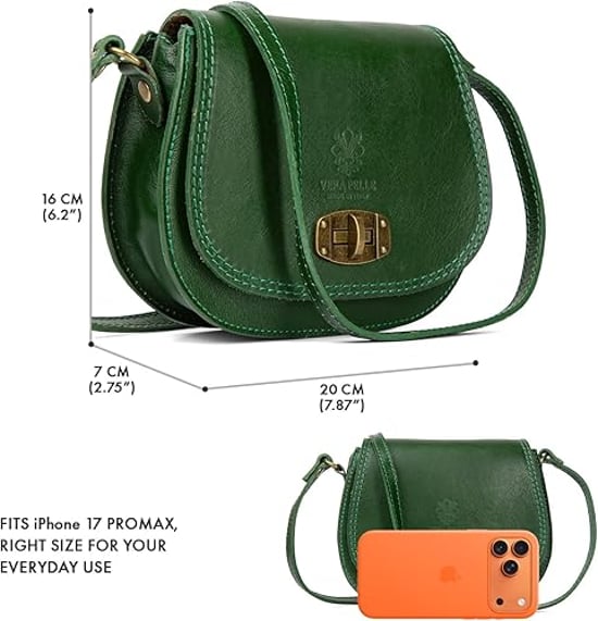 Women's Genuine Italian Leather Cross Body Bag in Green - Image 3