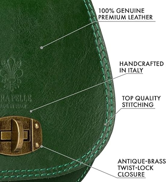 Women's Genuine Italian Leather Cross Body Bag in Green - Image 4