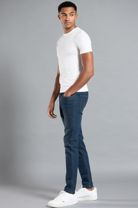 Dark Blue Slim Fit Cotton Blend Jeans - Image 3