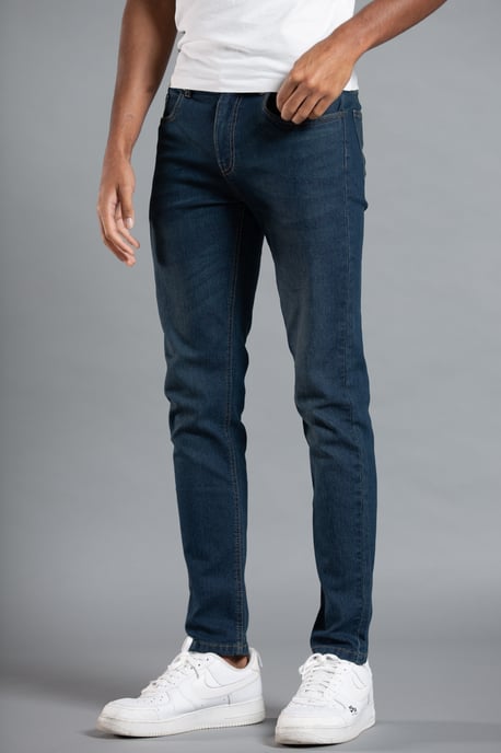 Dark Blue Slim Fit Cotton Blend Jeans - Image 4