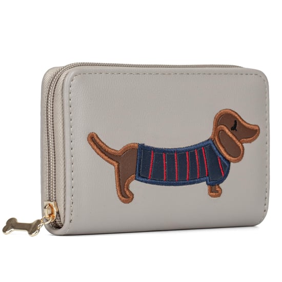 Women’s RFID Zip Around Purse – Dog Applique Wallet In Beige - Image 1