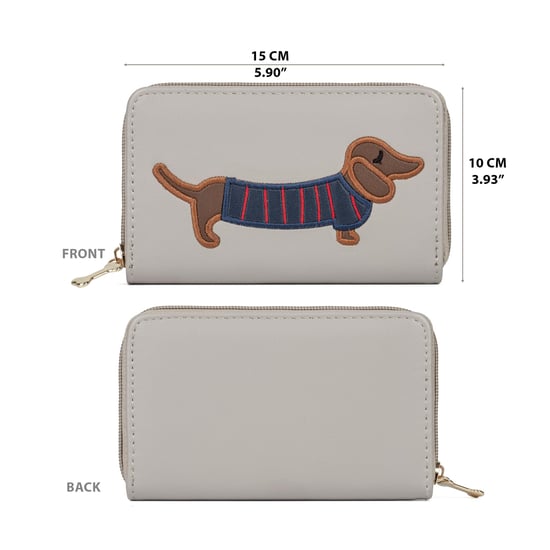 Women’s RFID Zip Around Purse – Dog Applique Wallet In Beige - Image 4