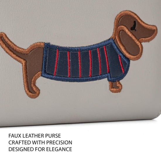 Women’s RFID Zip Around Purse – Dog Applique Wallet In Beige - Image 6