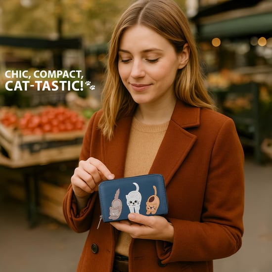 Women’s RFID Zip Around Purse – Cat Applique Wallet In Grey - Image 2