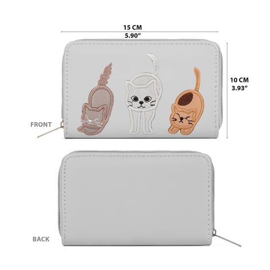 Women’s RFID Zip Around Purse – Cat Applique Wallet In Grey - Image 3