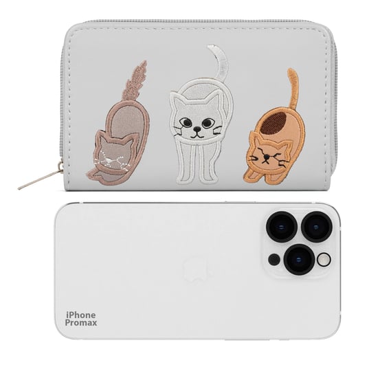 Women’s RFID Zip Around Purse – Cat Applique Wallet In Grey - Image 5