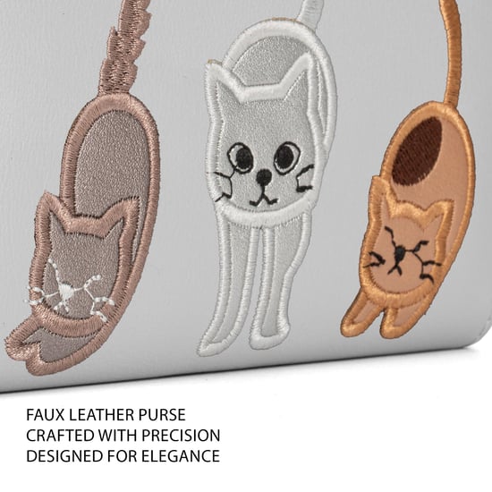 Women’s RFID Zip Around Purse – Cat Applique Wallet In Grey - Image 6