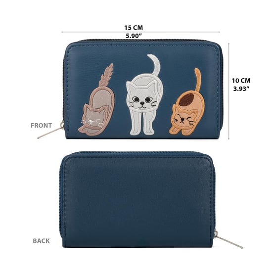 Women’s RFID Zip Around Purse – Cat Applique Wallet In Navy - Image 3