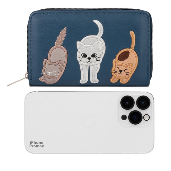 Women’s RFID Zip Around Purse – Cat Applique Wallet In Navy - Image 5