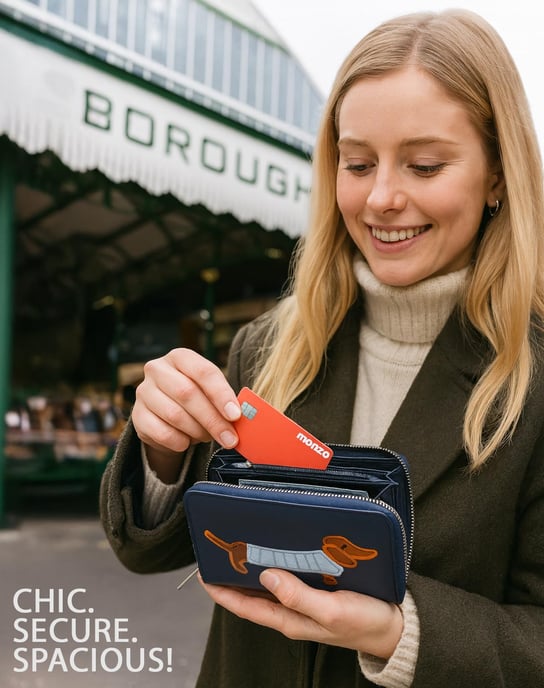 Women’s RFID Zip Around Purse – Dog Applique Wallet In Black - Image 2