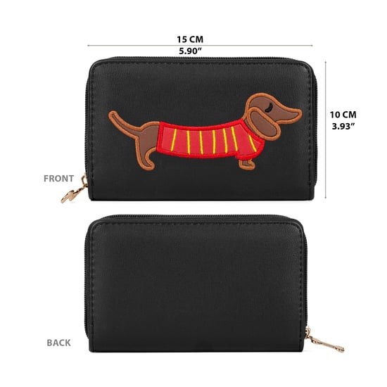 Women’s RFID Zip Around Purse – Dog Applique Wallet In Black - Image 3