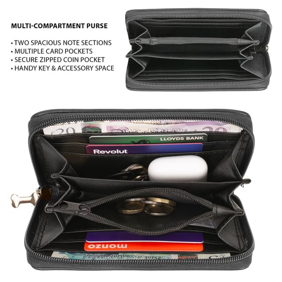 Women’s RFID Zip Around Purse – Dog Applique Wallet In Black - Image 4