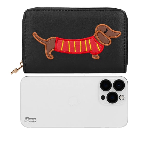 Women’s RFID Zip Around Purse – Dog Applique Wallet In Black - Image 5