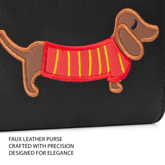 Women’s RFID Zip Around Purse – Dog Applique Wallet In Black - Image 6