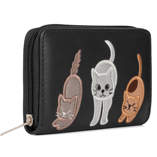 Women’s RFID Zip Around Purse – Cat Applique Wallet In Black - Image 1