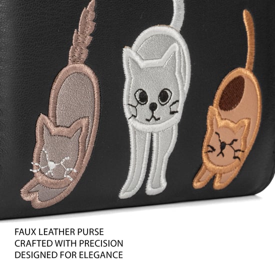 Women’s RFID Zip Around Purse – Cat Applique Wallet In Black - Image 6