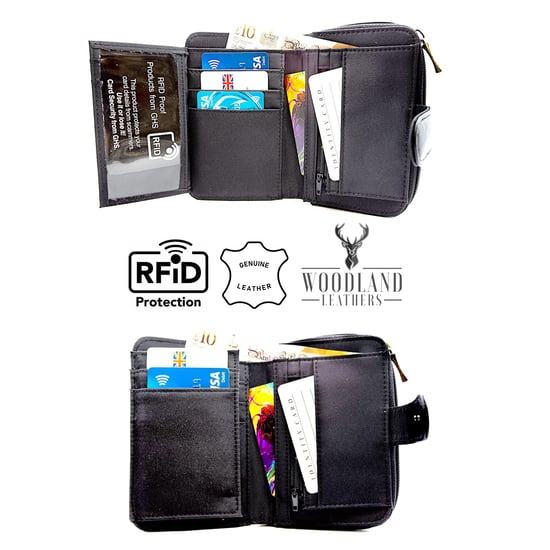 Women’s Genuine Leather Purse, RFID Wallet in Black - Image 2