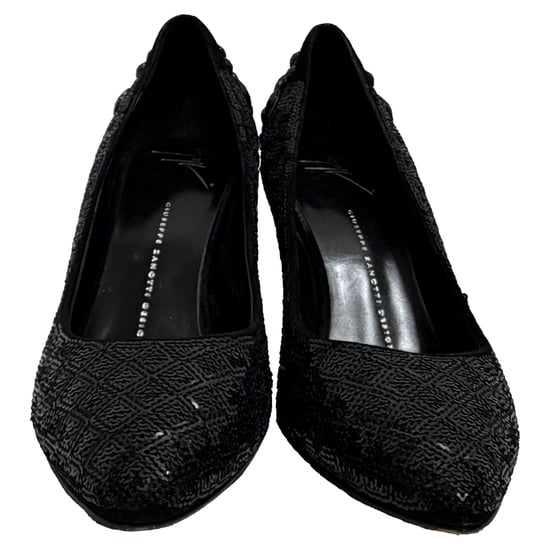 Giuseppe Zanotti Sequined Almond-Toe Pumps in Black Suede - Image 2
