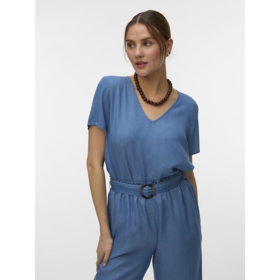 Vero Moda Vmbree ss v-neck tencel top blue denim - Image 3