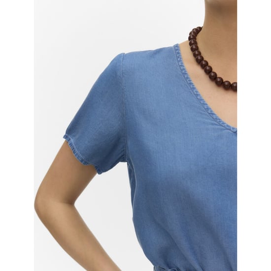 Vero Moda Vmbree ss v-neck tencel top blue denim - Image 4