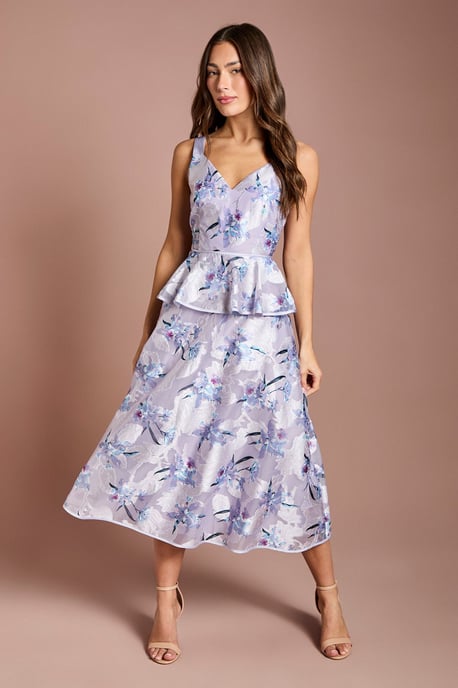 Satin Jacquard Cami Full Skirted Midi Dress - Image 1