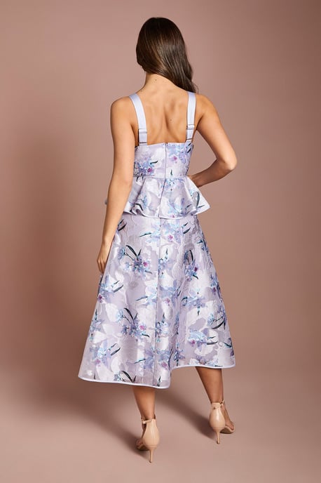 Satin Jacquard Cami Full Skirted Midi Dress - Image 3