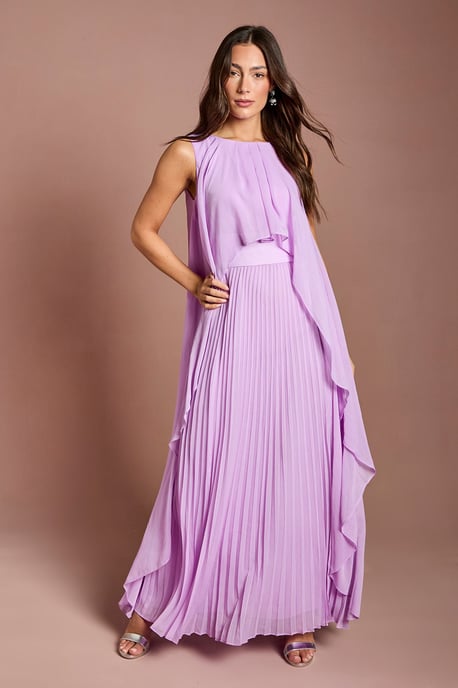 Cape Sleeve Pleated Midi Dress - Image 1