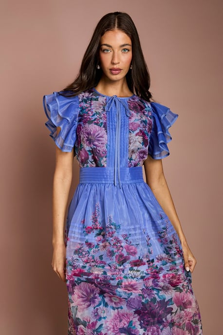 Lisa Tan Organza Ruffle Printed Midi Dress - Image 2