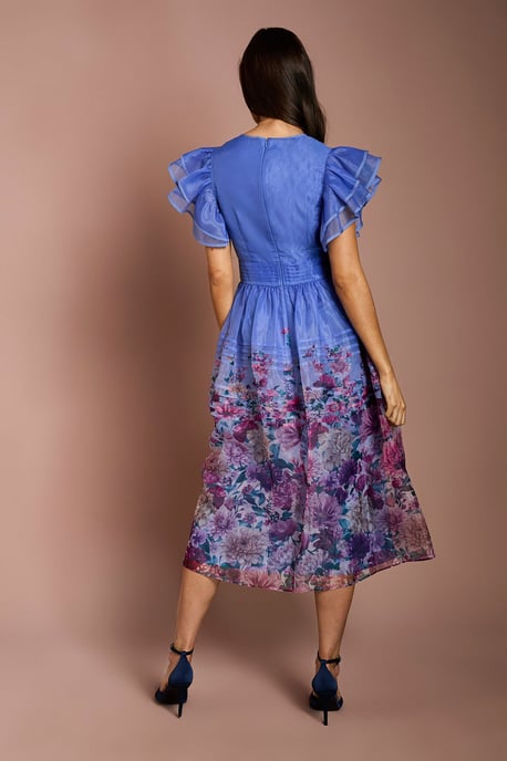 Lisa Tan Organza Ruffle Printed Midi Dress - Image 4