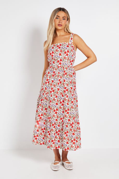 Ric Rac Trim Printed Poplin Midi Dress