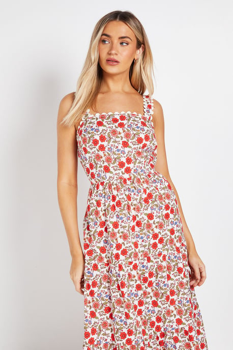Ric Rac Trim Printed Poplin Midi Dress