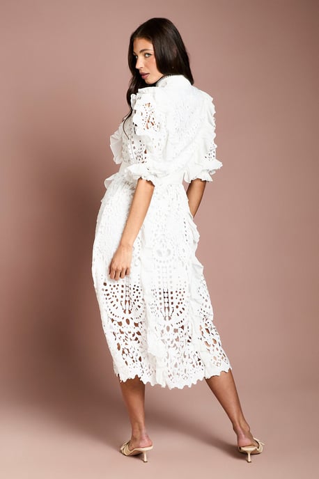 Lace Ruffle Shirt Dress With Tie - Image 3