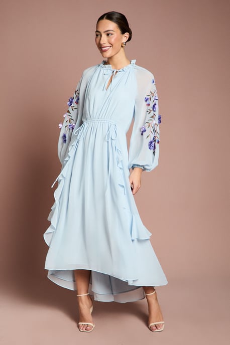 3D Floral Ruched Detail Midi Dress - Image 1