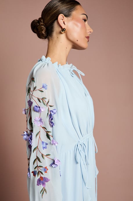 3D Floral Ruched Detail Midi Dress - Image 2