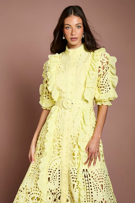 Lace Ruffle Shirt Dress With Tie - Image 2