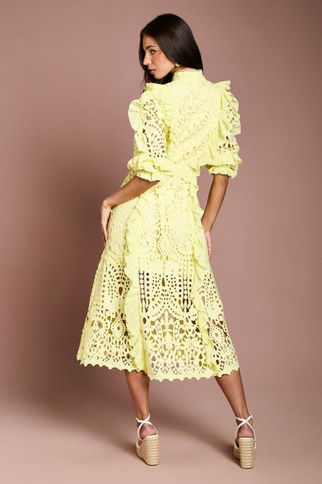 Lace Ruffle Shirt Dress With Tie - Image 3