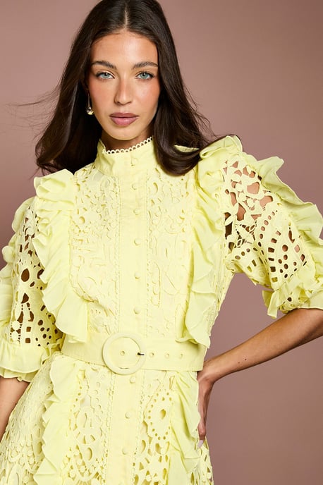 Lace Ruffle Shirt Dress With Tie - Image 4