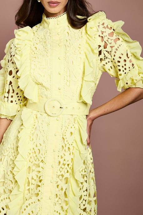 Lace Ruffle Shirt Dress With Tie - Image 5