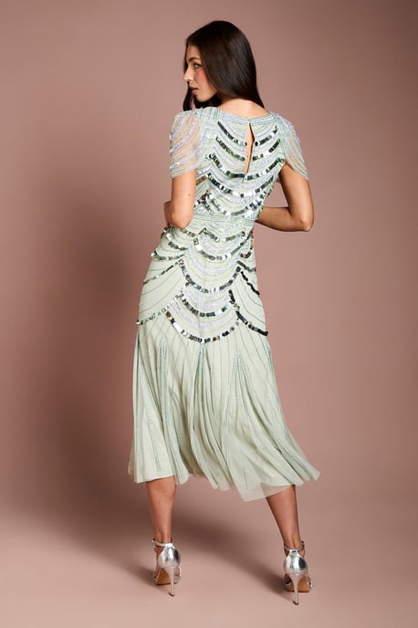 Cape Shoulder Embellished Midi Dress - Image 3
