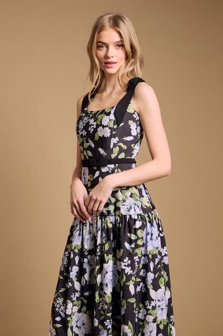 Petite Bow Detail Dropped Waist Midi Dress - Image 2