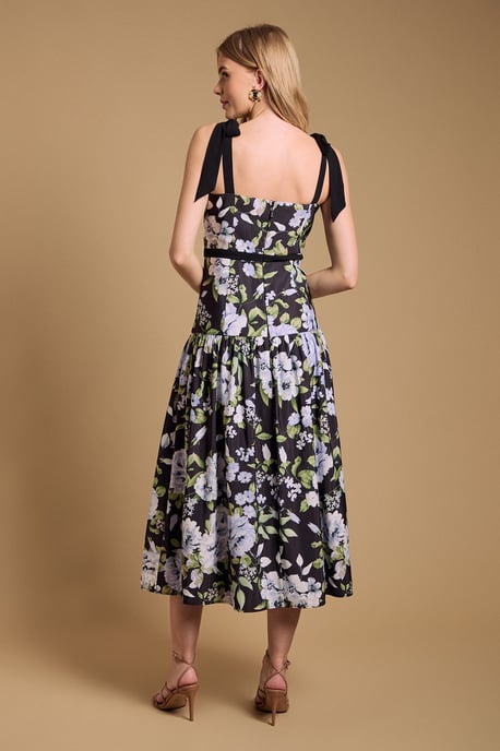 Petite Bow Detail Dropped Waist Midi Dress - Image 3
