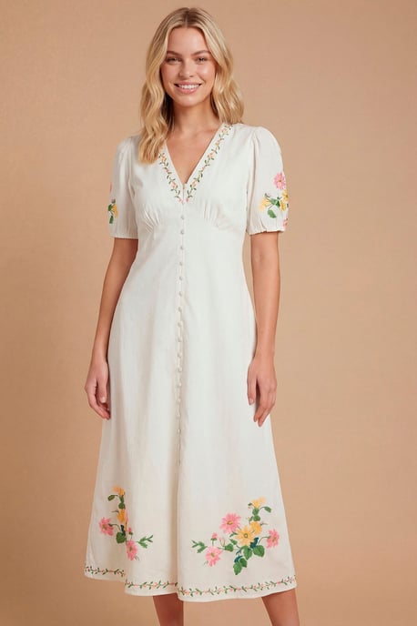 Placement Print Button Down Floral Midi Dress - Image 4
