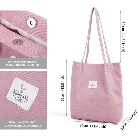 Women’s Corduroy Tote Bag, Water resistant Shoulder Bag in Pink - Image 3