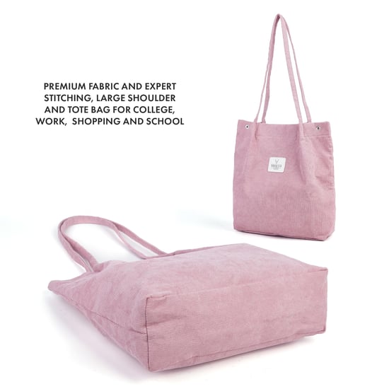 Women’s Corduroy Tote Bag, Water resistant Shoulder Bag in Pink - Image 5