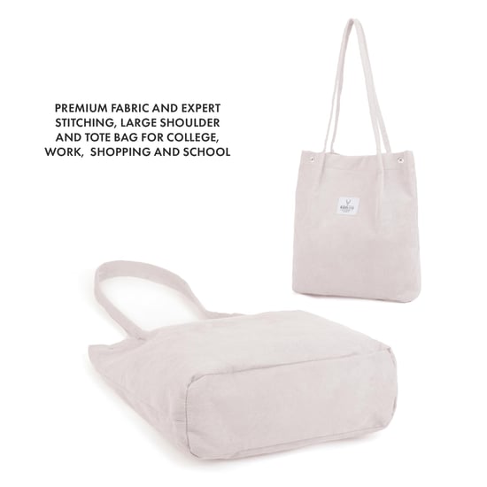 Women’s Corduroy Tote Bag, Water resistant Shoulder Bag in Beige - Image 5