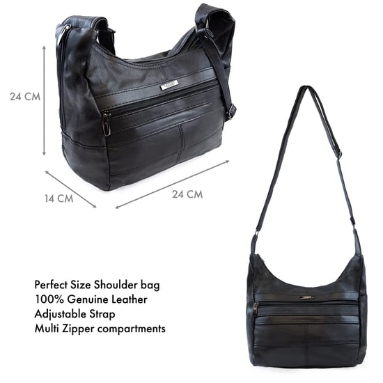Ladies Genuine Soft Leather Handbag Crossbody Bag in Black - Image 3
